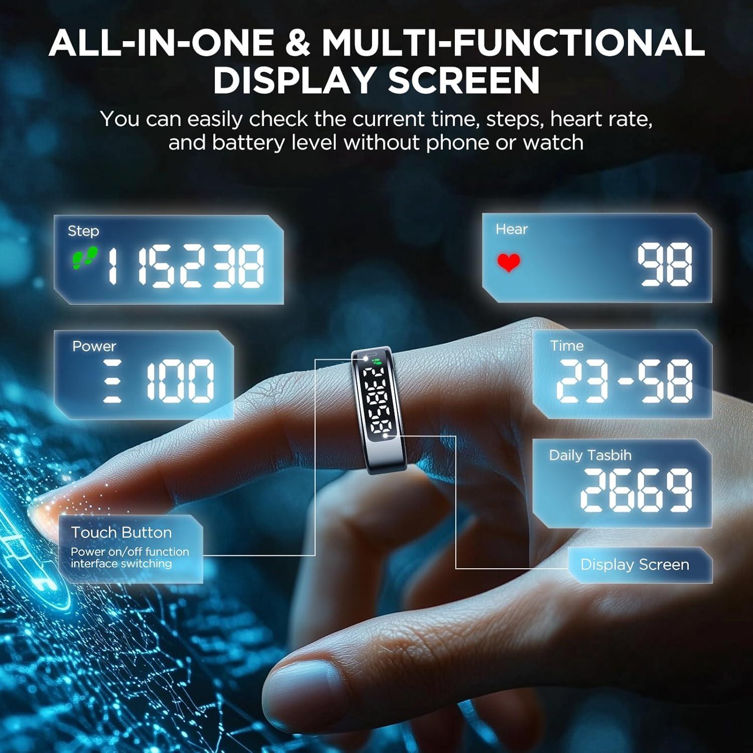 Anillo Inteligente de Fitness Emerhome R11 Negro 8# Monitoreo Salud