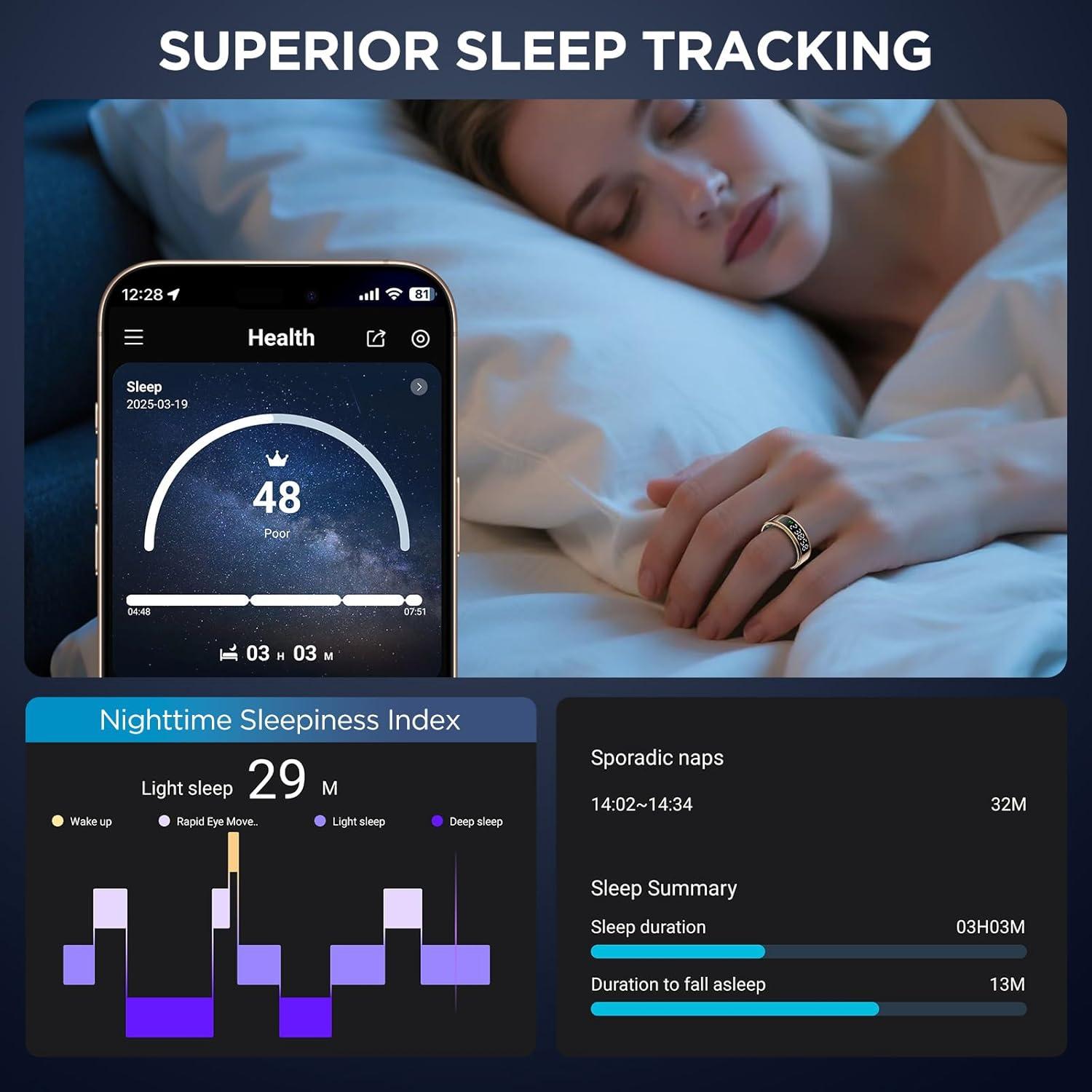 Anillo Inteligente de Fitness Emerhome R11 Negro 8# Monitoreo Salud