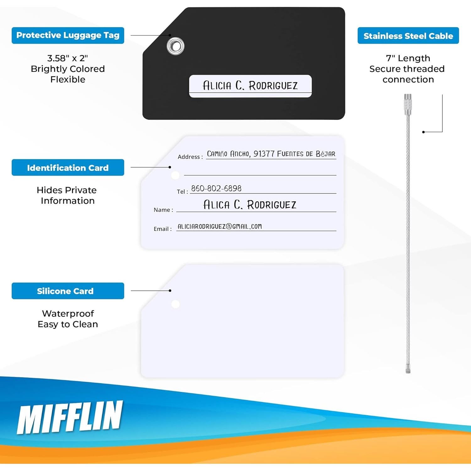 Etiquetas de Equipaje de Silicona Mifflin Negro - Paquete de 2