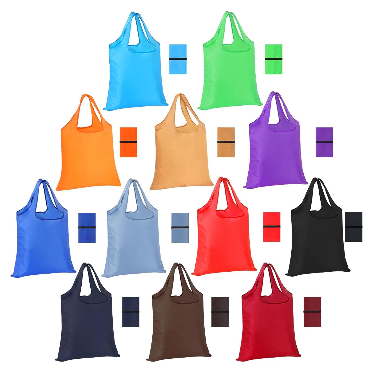 Paquete de 12 Bolsas de Compras Reutilizables Plegables Coloridas