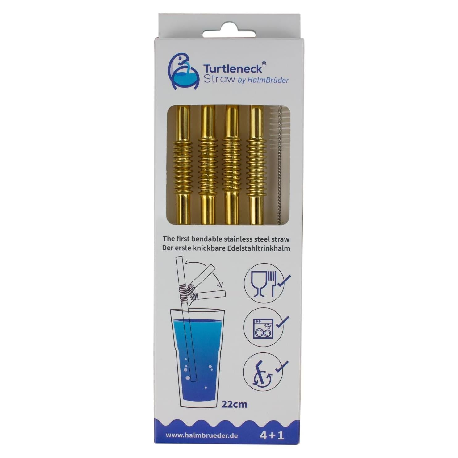 Popotes Flexibles de Acero Inoxidable HalmBrüder - Set de 8 Oro