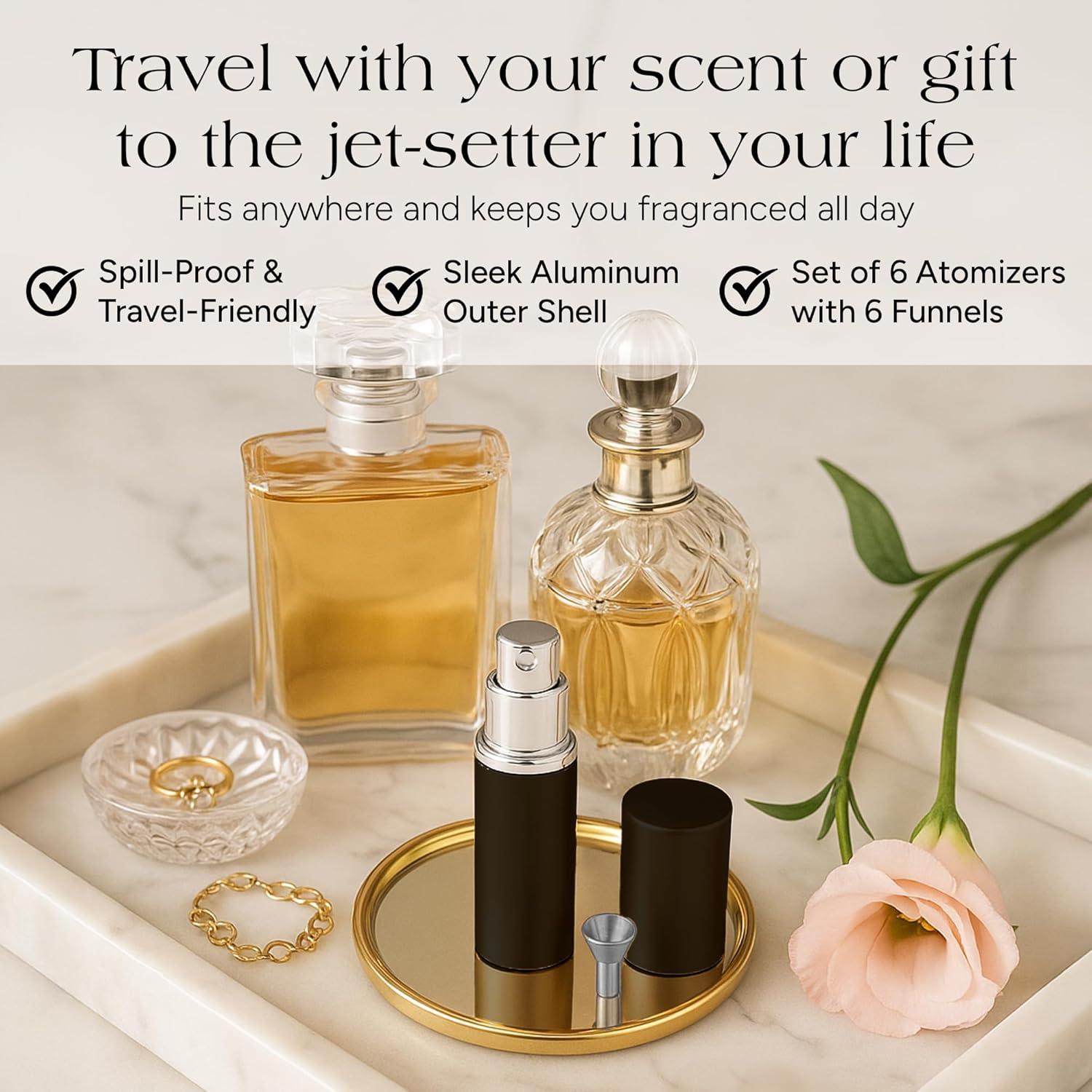 Atomizadores de Perfume Recargables YOUZEY - Paquete de 6 - Negro