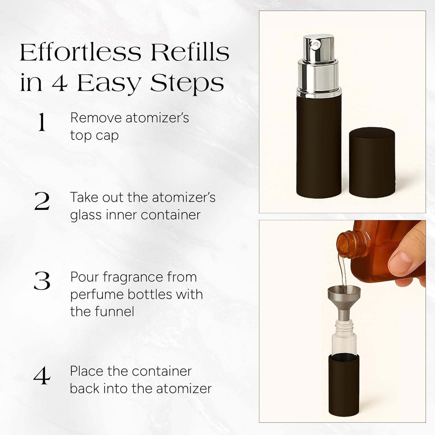 Atomizadores de Perfume Recargables YOUZEY - Paquete de 6 - Negro