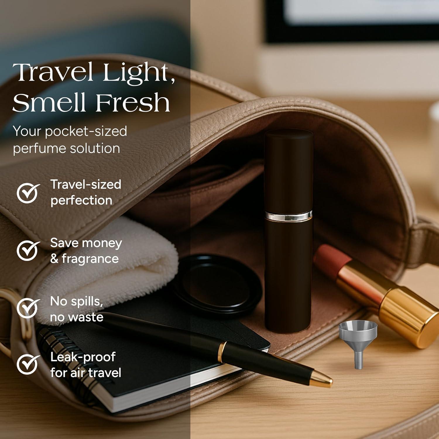 Atomizadores de Perfume Recargables YOUZEY - Paquete de 6 - Negro