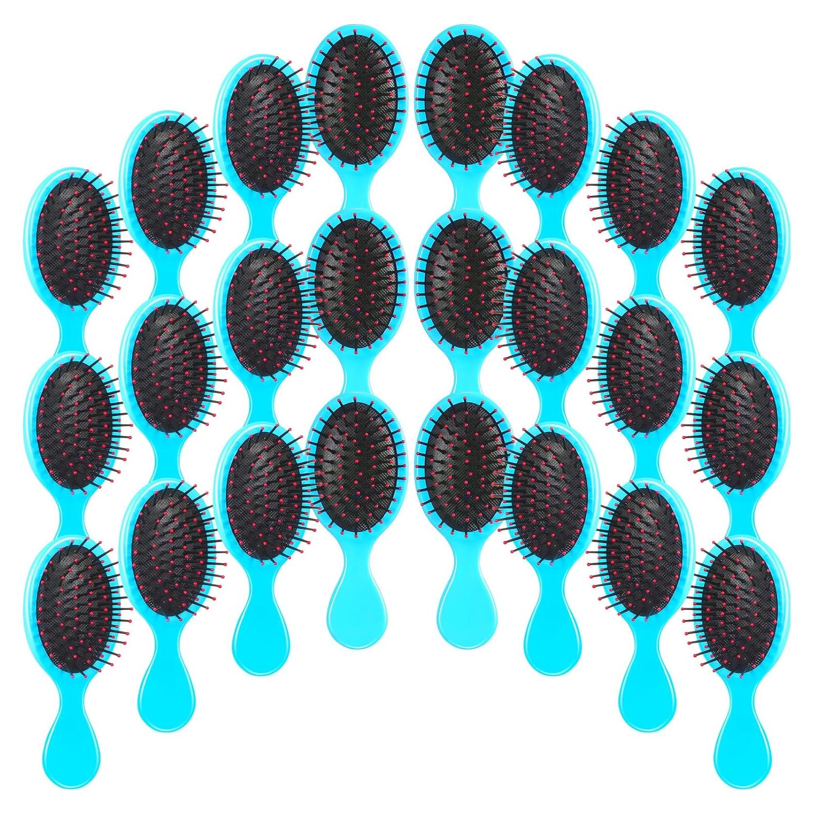 24 Mini Cepillos para el Cabello Azul - Viaje y Desenredar