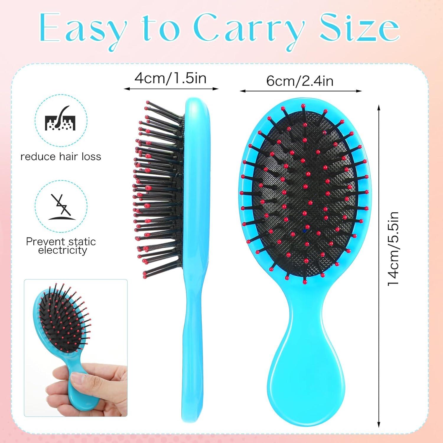 24 Mini Cepillos para el Cabello Azul - Viaje y Desenredar