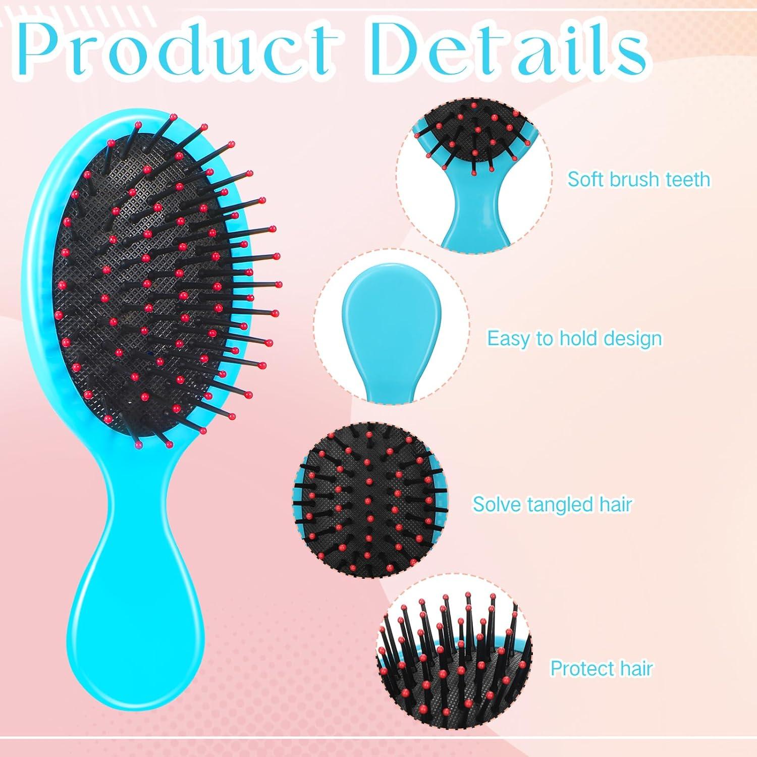 24 Mini Cepillos para el Cabello Azul - Viaje y Desenredar