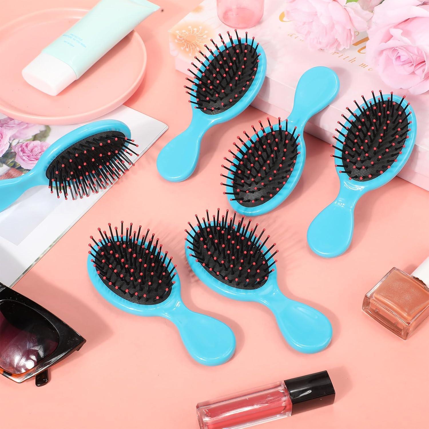 24 Mini Cepillos para el Cabello Azul - Viaje y Desenredar