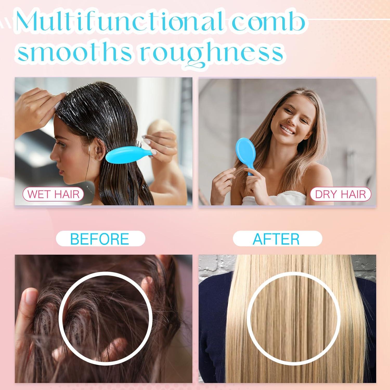 24 Mini Cepillos para el Cabello Azul - Viaje y Desenredar