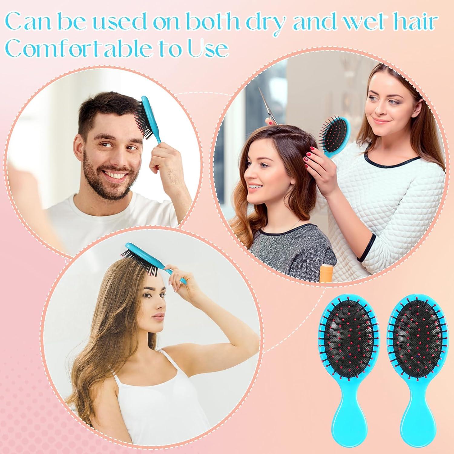 24 Mini Cepillos para el Cabello Azul - Viaje y Desenredar