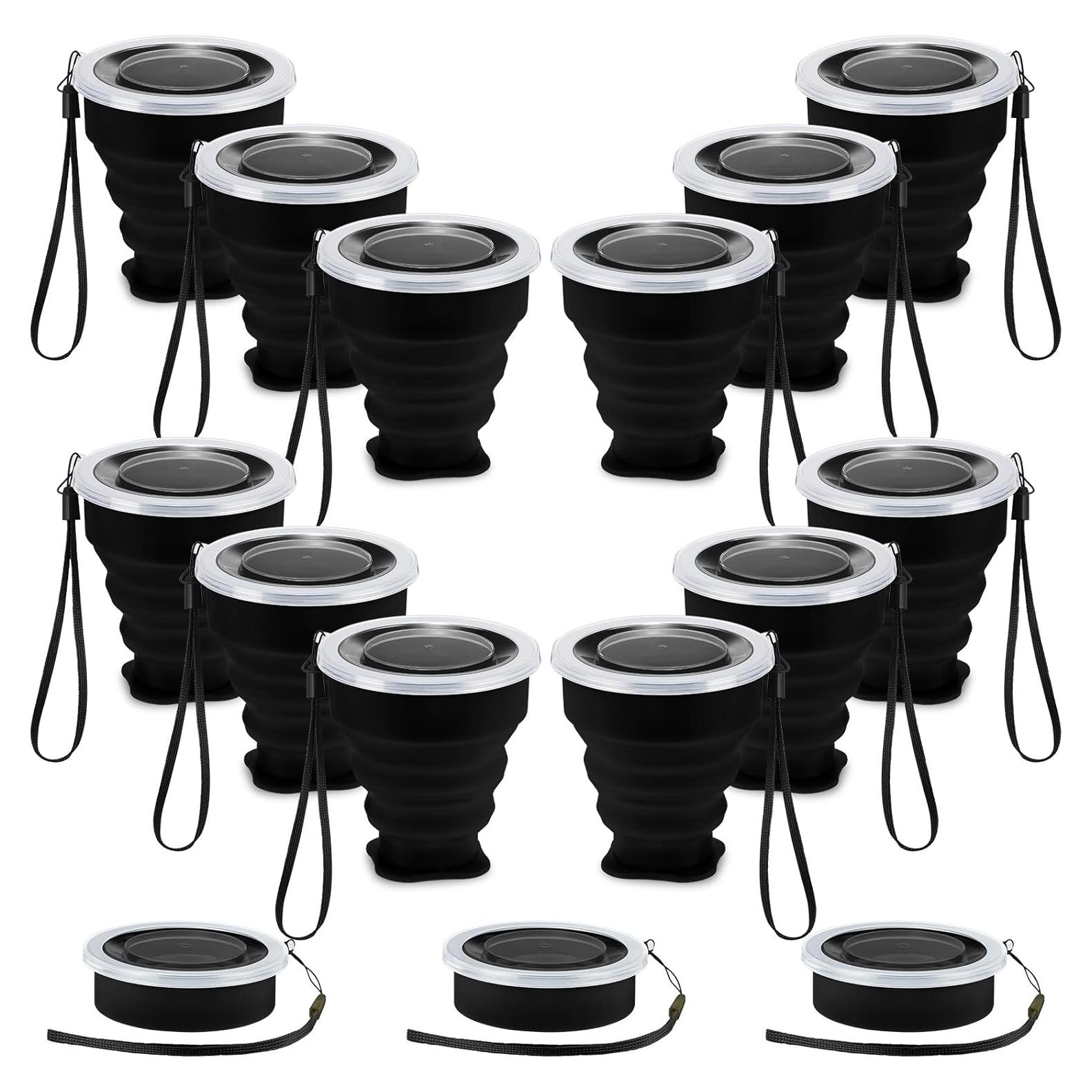 12 Tazas Plegables de Silicona Purpeak 200 ml con Tapa