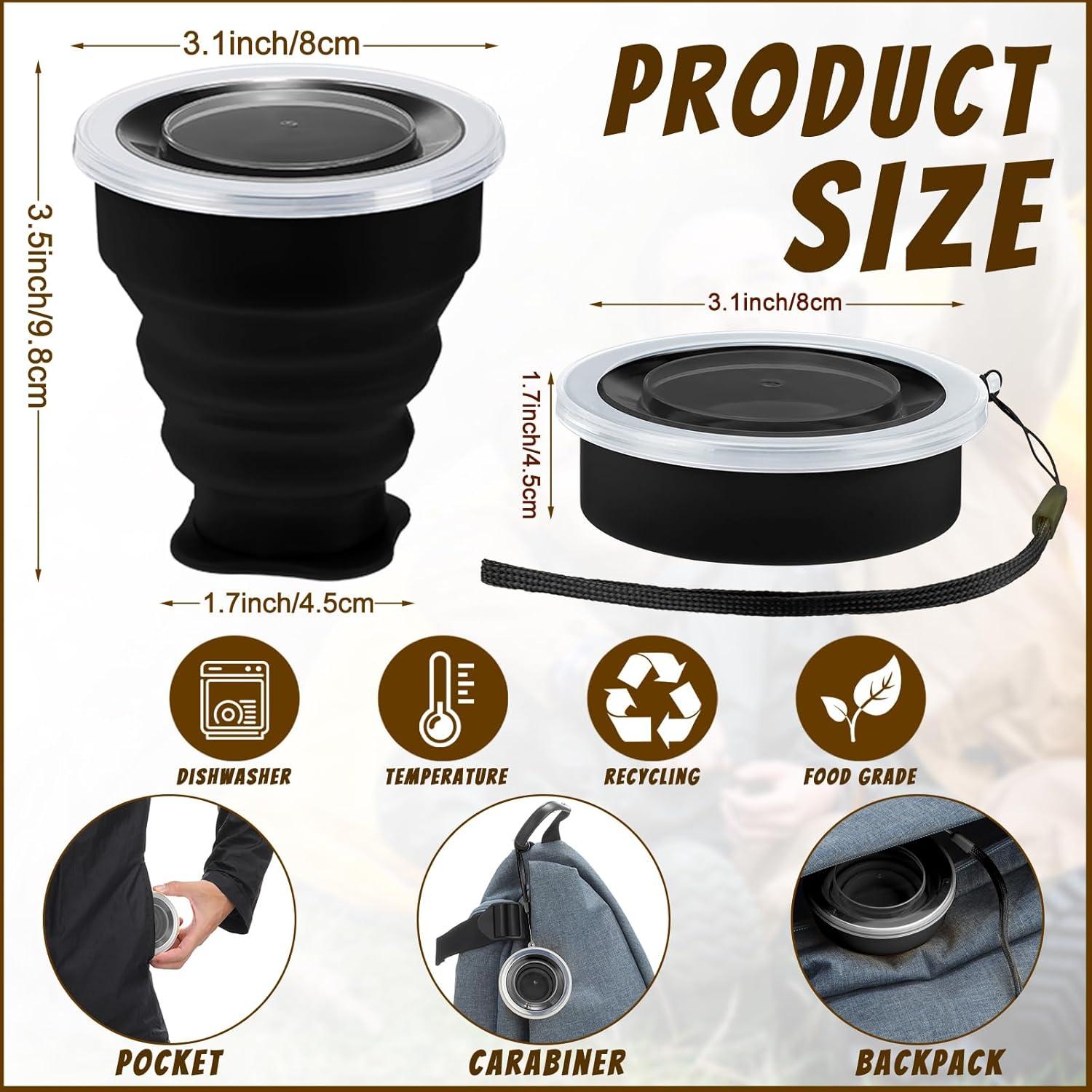 12 Tazas Plegables de Silicona Purpeak 200 ml con Tapa