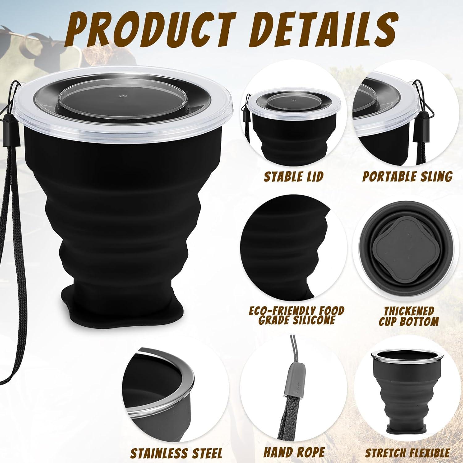 12 Tazas Plegables de Silicona Purpeak 200 ml con Tapa