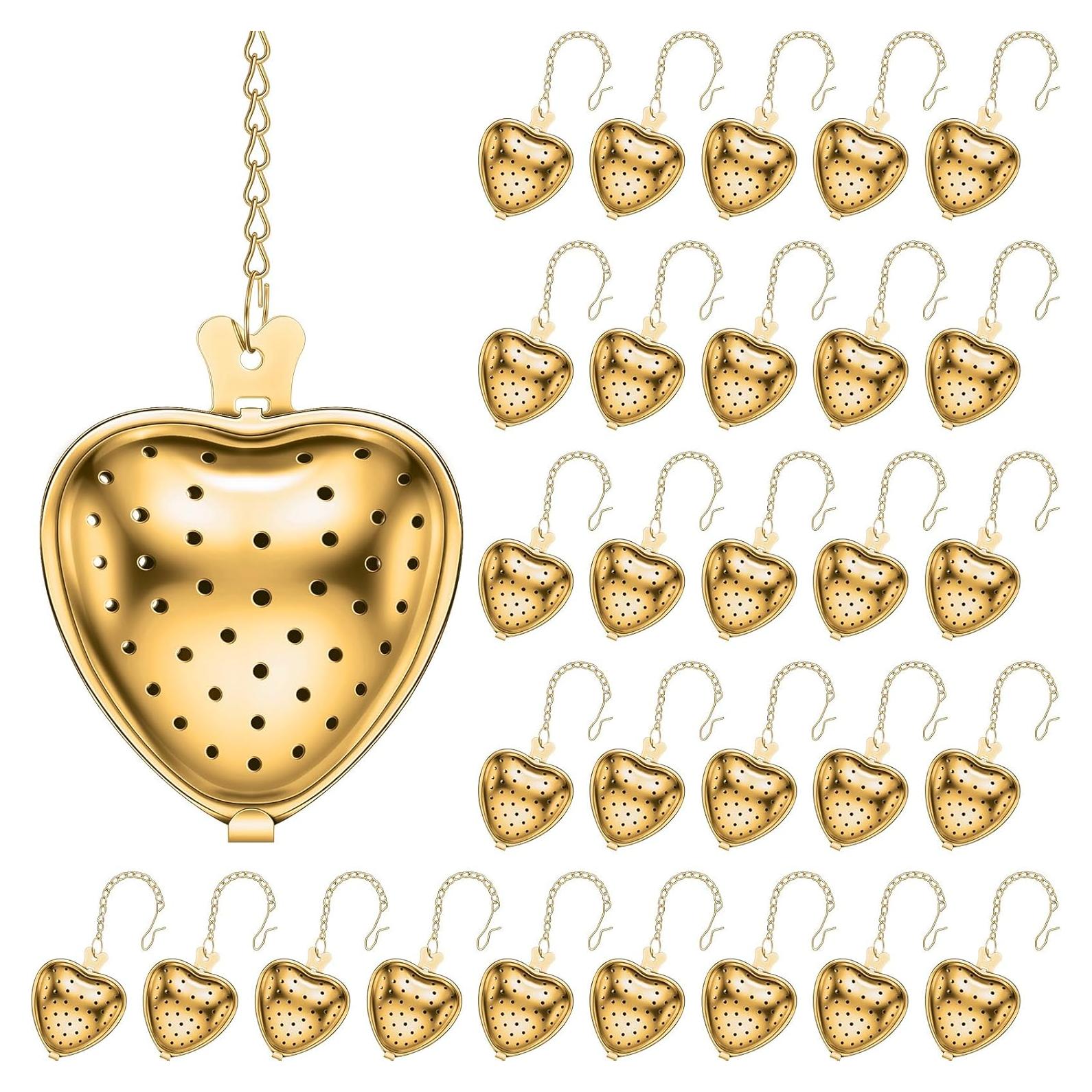 Colador de Té de Acero Inoxidable Sumind 50 Pcs Corazón Oro