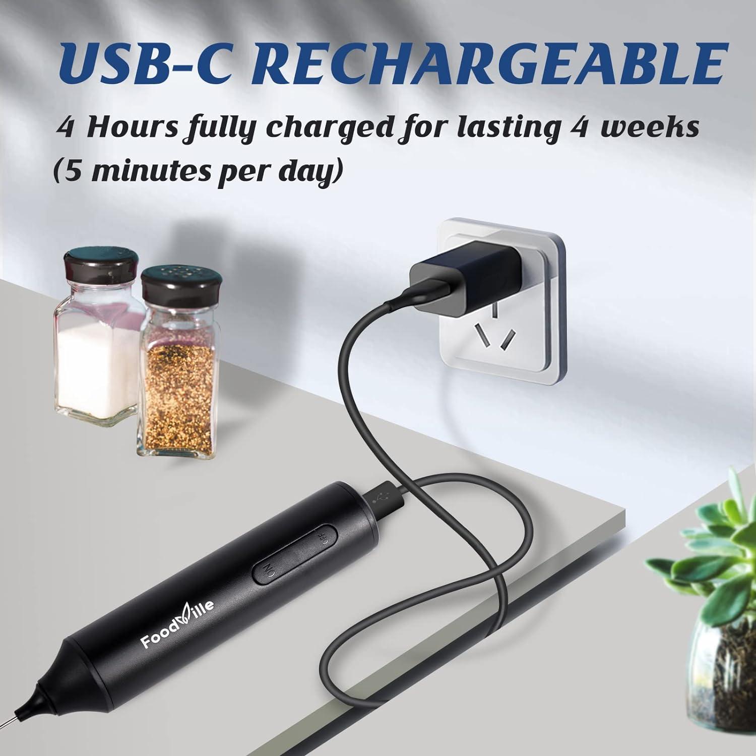 Espumador de Leche Recargable FoodVille MF05 Negro USB 0.47L