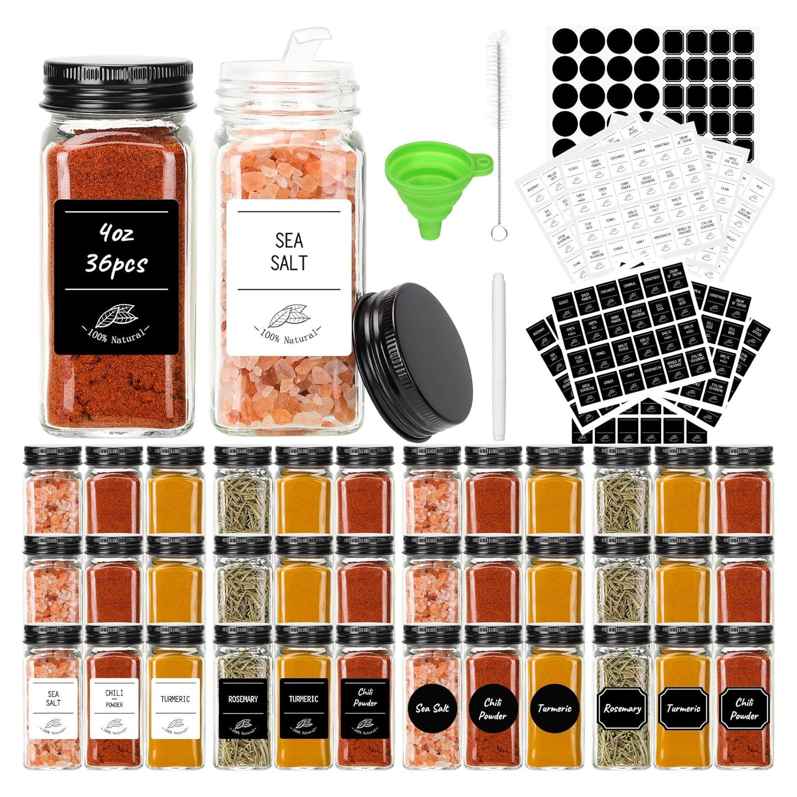 Tarros de Especias de Vidrio CycleMore 36 Pcs 4 oz Cuadrados