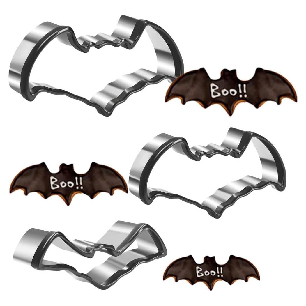 Cortador de Galletas Halloween Crethinkaty Set 3 Murciélagos Acero Inoxidable