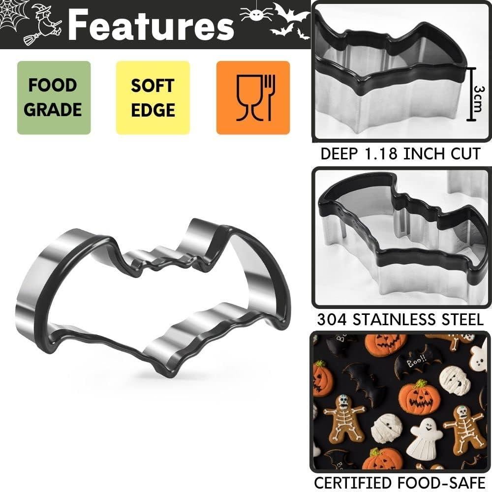Cortador de Galletas Halloween Crethinkaty Set 3 Murciélagos Acero Inoxidable