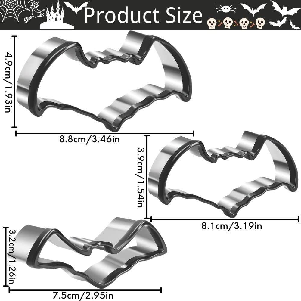 Cortador de Galletas Halloween Crethinkaty Set 3 Murciélagos Acero Inoxidable