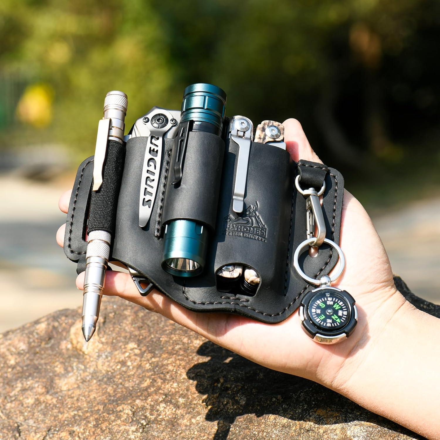 Funda de Cuero EDC FLYHOMES para Multiherramientas y Accesorios