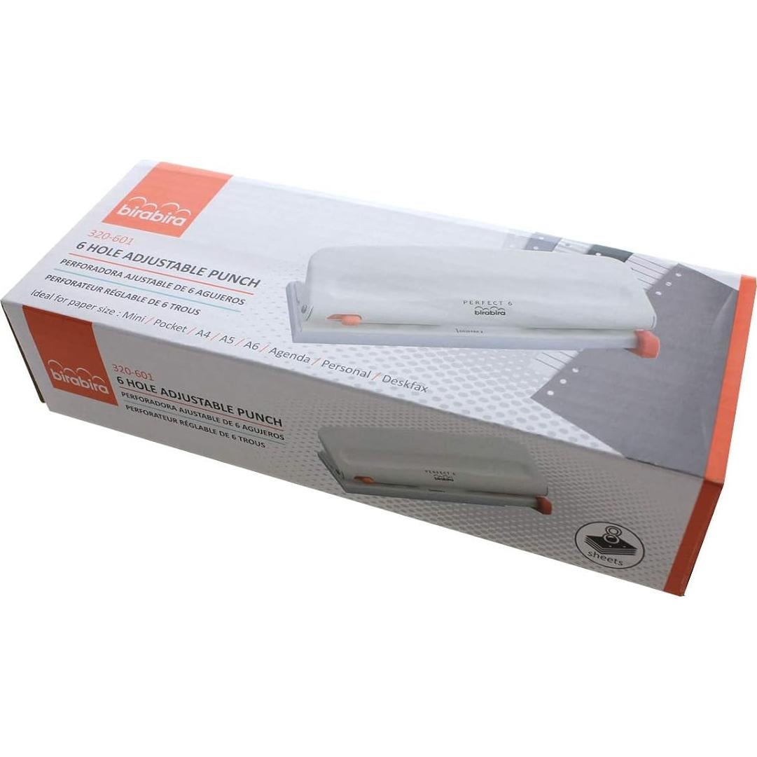 Perforadora Ajustable Bira Craft 6 Agujeros Blanco 8 Hojas