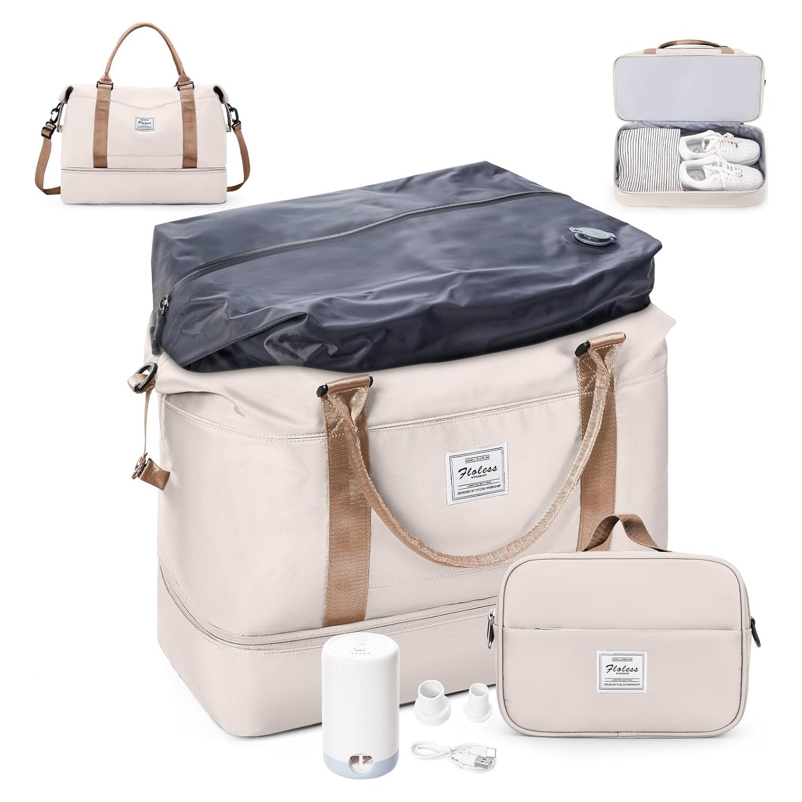 Bolsa de Viaje Grande Ai4058-109 Beige y Marrón con Compresor