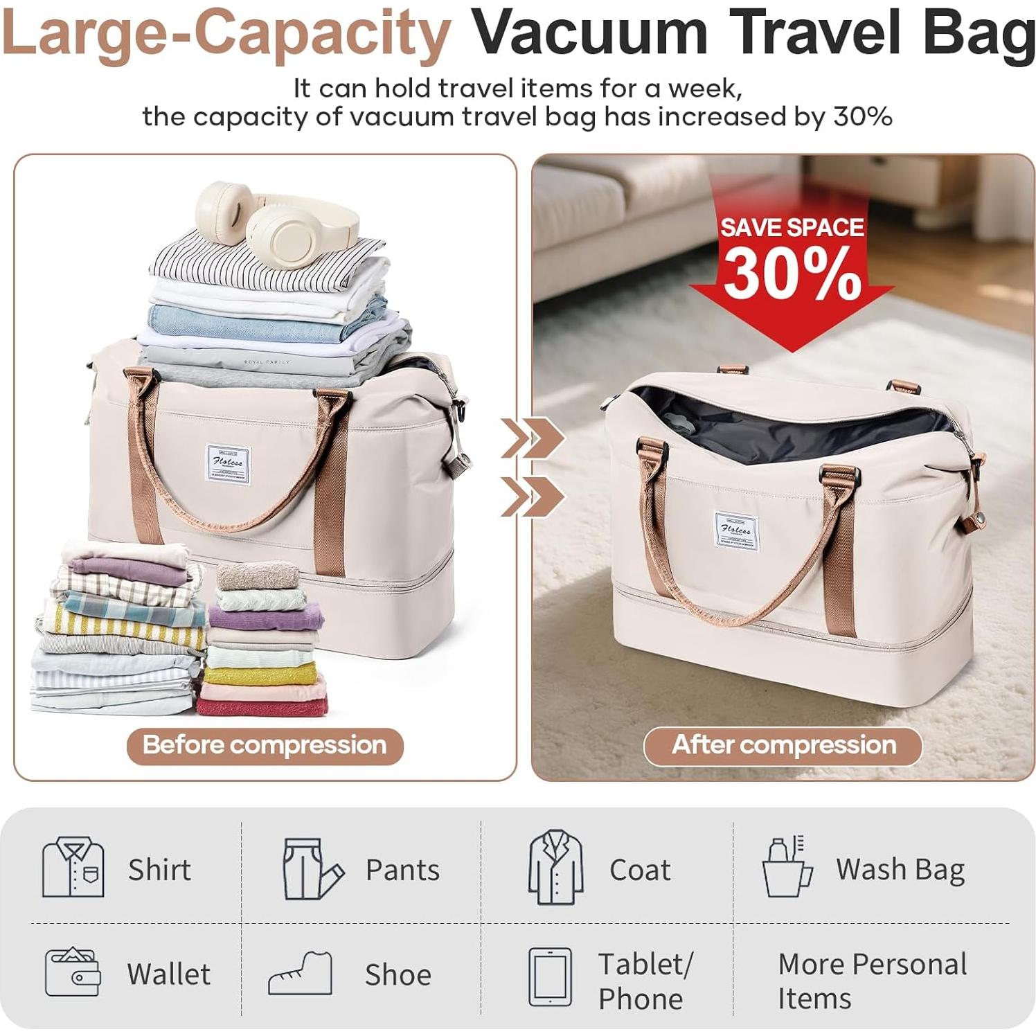 Bolsa de Viaje Grande Ai4058-109 Beige y Marrón con Compresor