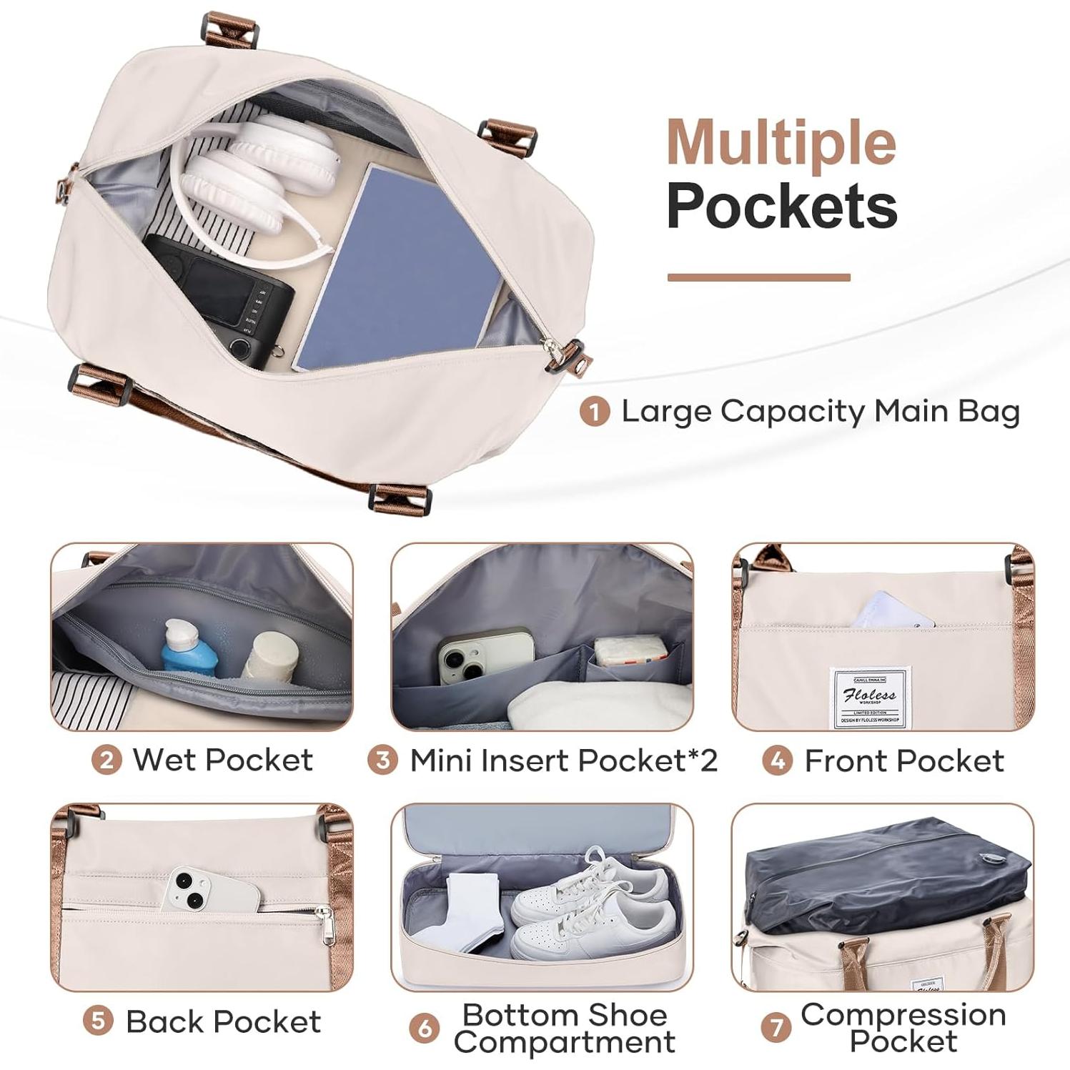 Bolsa de Viaje Grande Ai4058-109 Beige y Marrón con Compresor