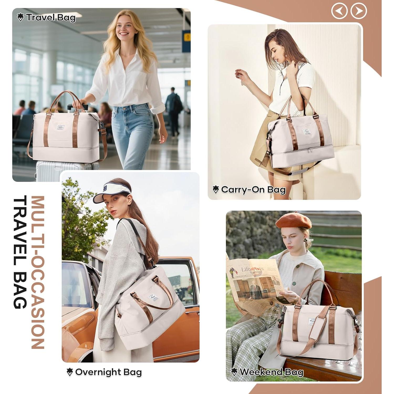 Bolsa de Viaje Grande Ai4058-109 Beige y Marrón con Compresor