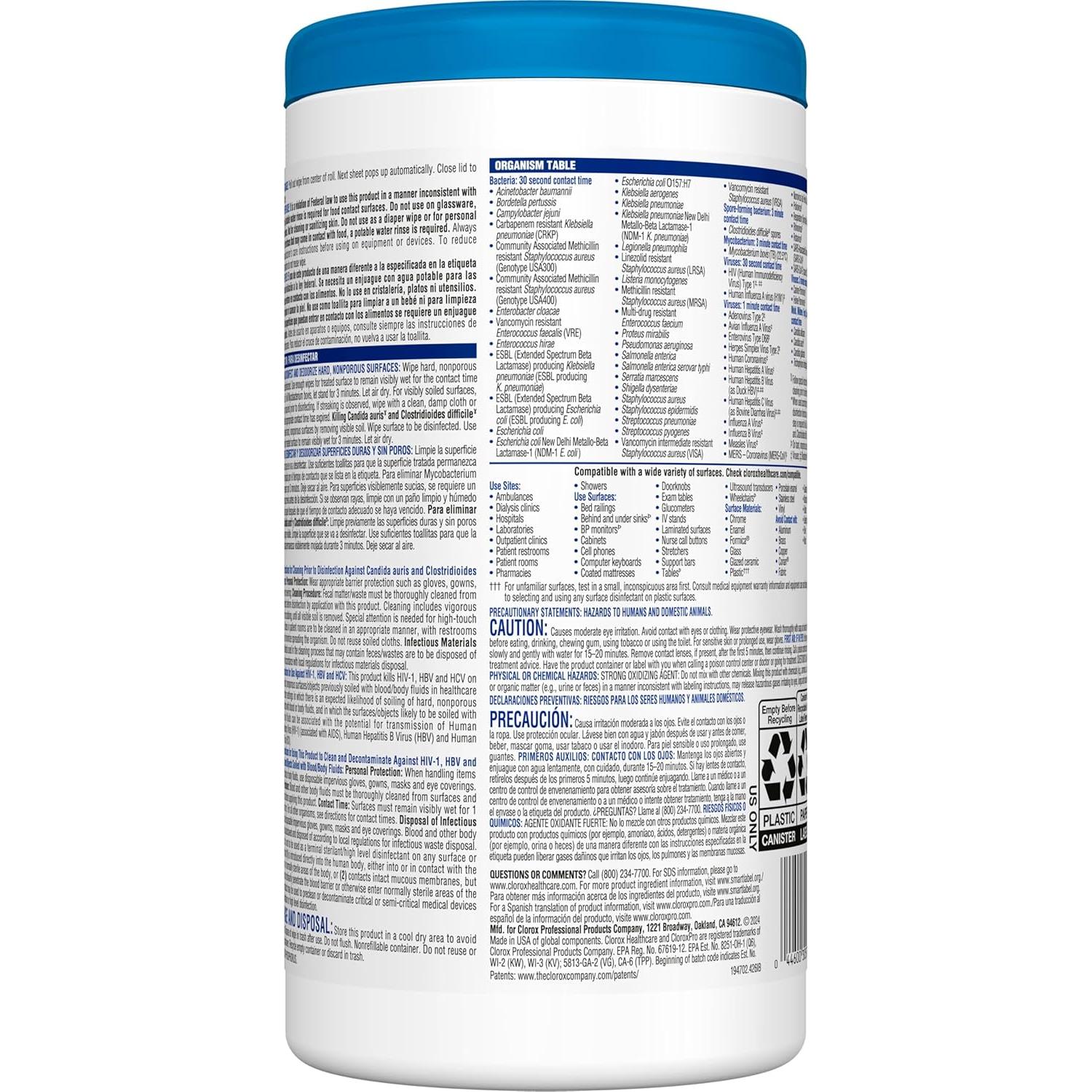 Toallitas Germicidas Clorox Healthcare 150 Unidades 15.24x12.7cm