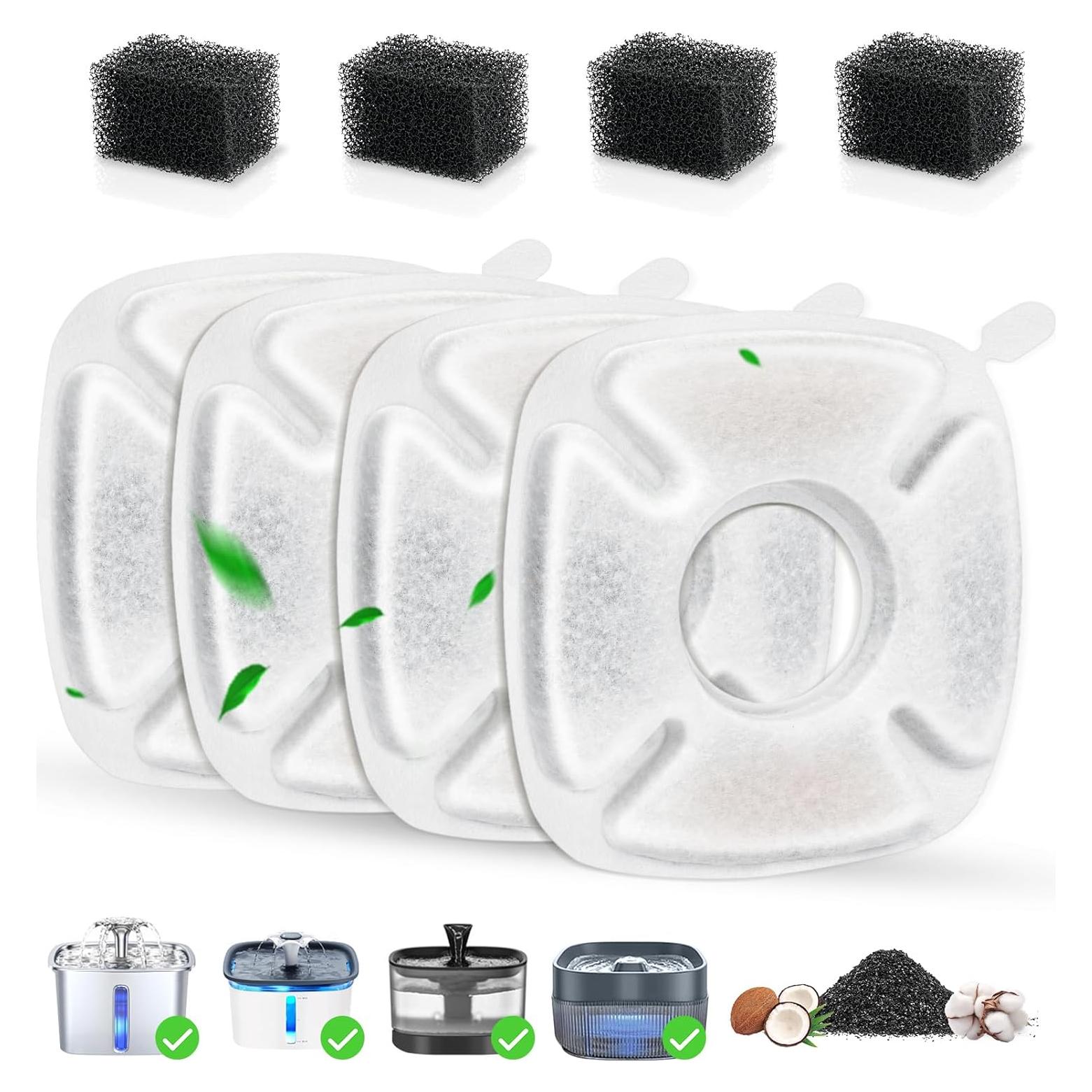 Filtros de Agua para Mascotas Beyolike - 4 Filtros + 4 Esponjas