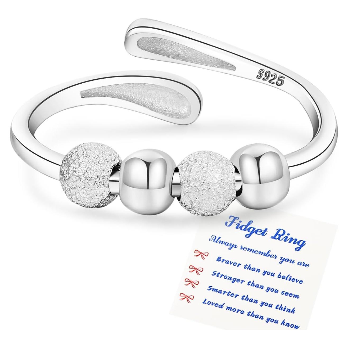 Anillo de Ansiedad Senteria Plata Esterlina Ajustable con Perlas