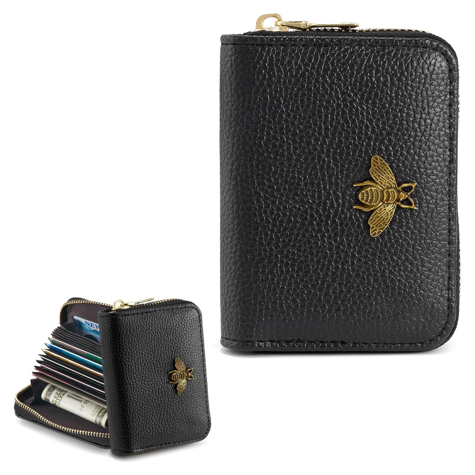 Cartera Pequeña para Mujeres WOZEAH con RFID - Cuero Negro