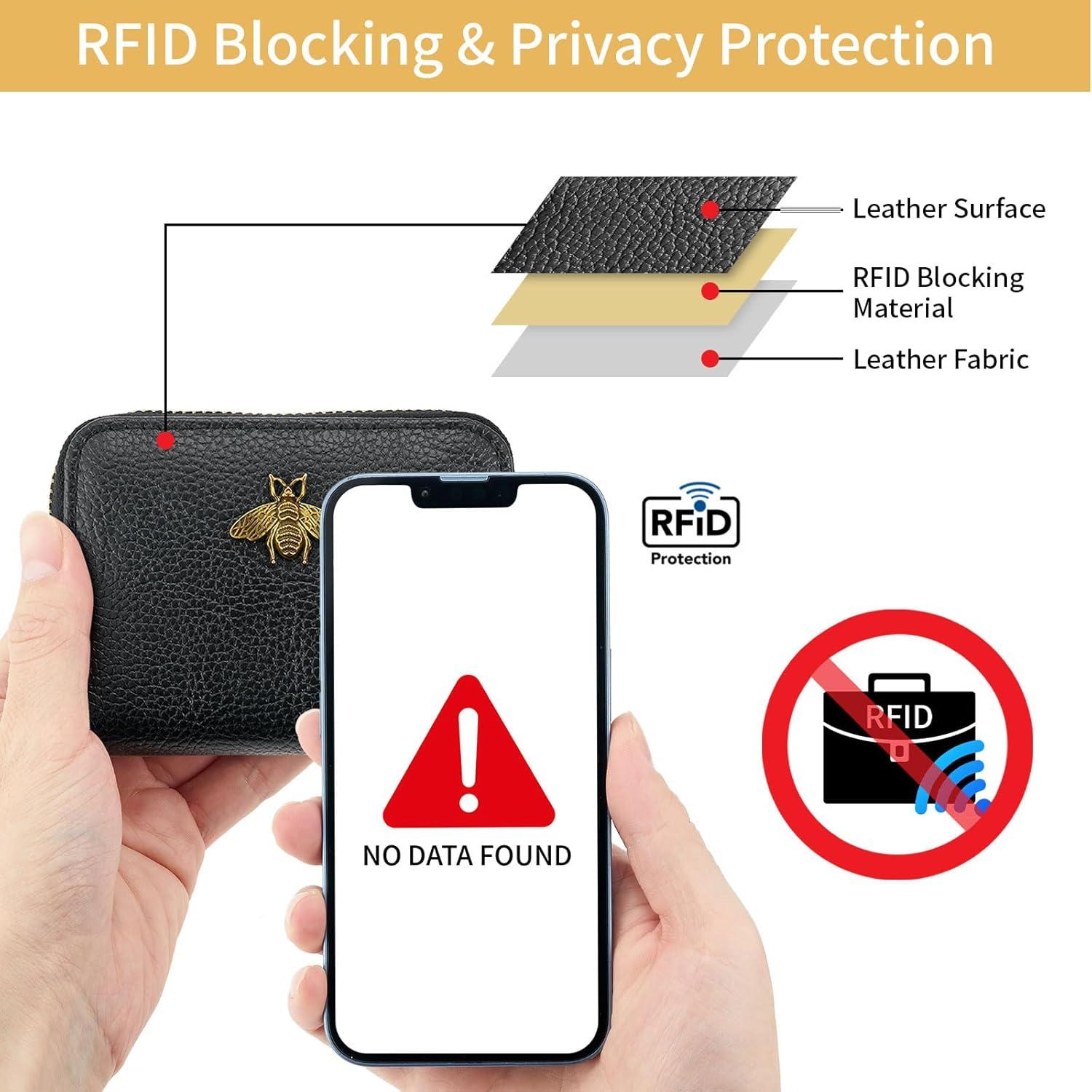 Cartera Pequeña para Mujeres WOZEAH con RFID - Cuero Negro