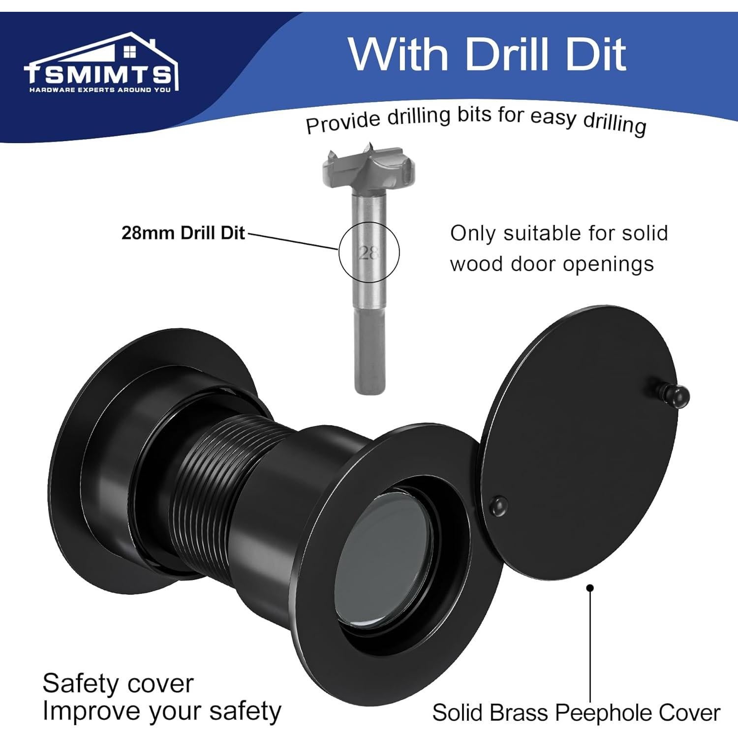 Mirador de Puerta TSMIMTS Latón Sólido 220 Grados HD Negro Mate