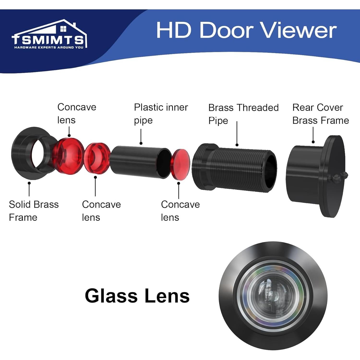 Mirador de Puerta TSMIMTS Latón Sólido 220 Grados HD Negro Mate