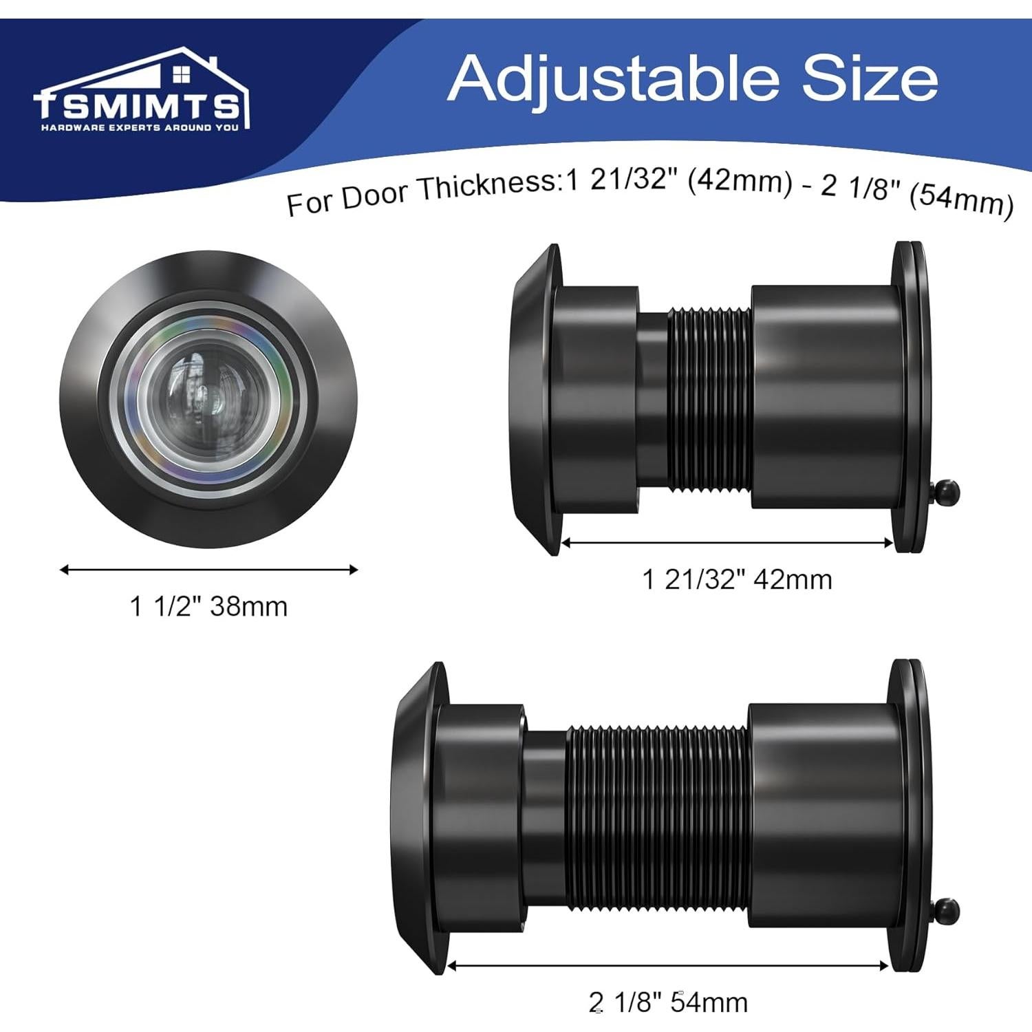 Mirador de Puerta TSMIMTS Latón Sólido 220 Grados HD Negro Mate