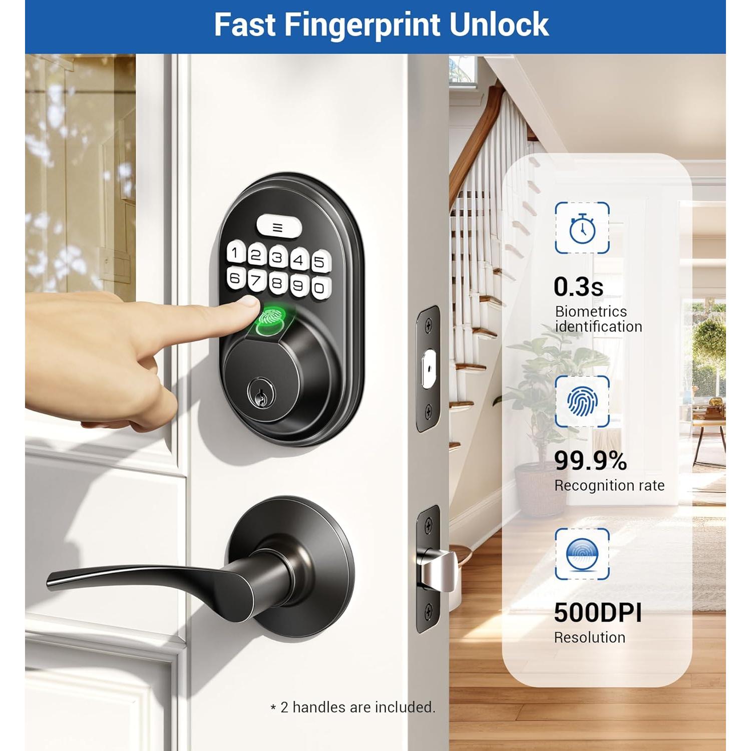 Cerradura Electrónica Veise RZ02B con Huella Dactilar y 2 Manijas