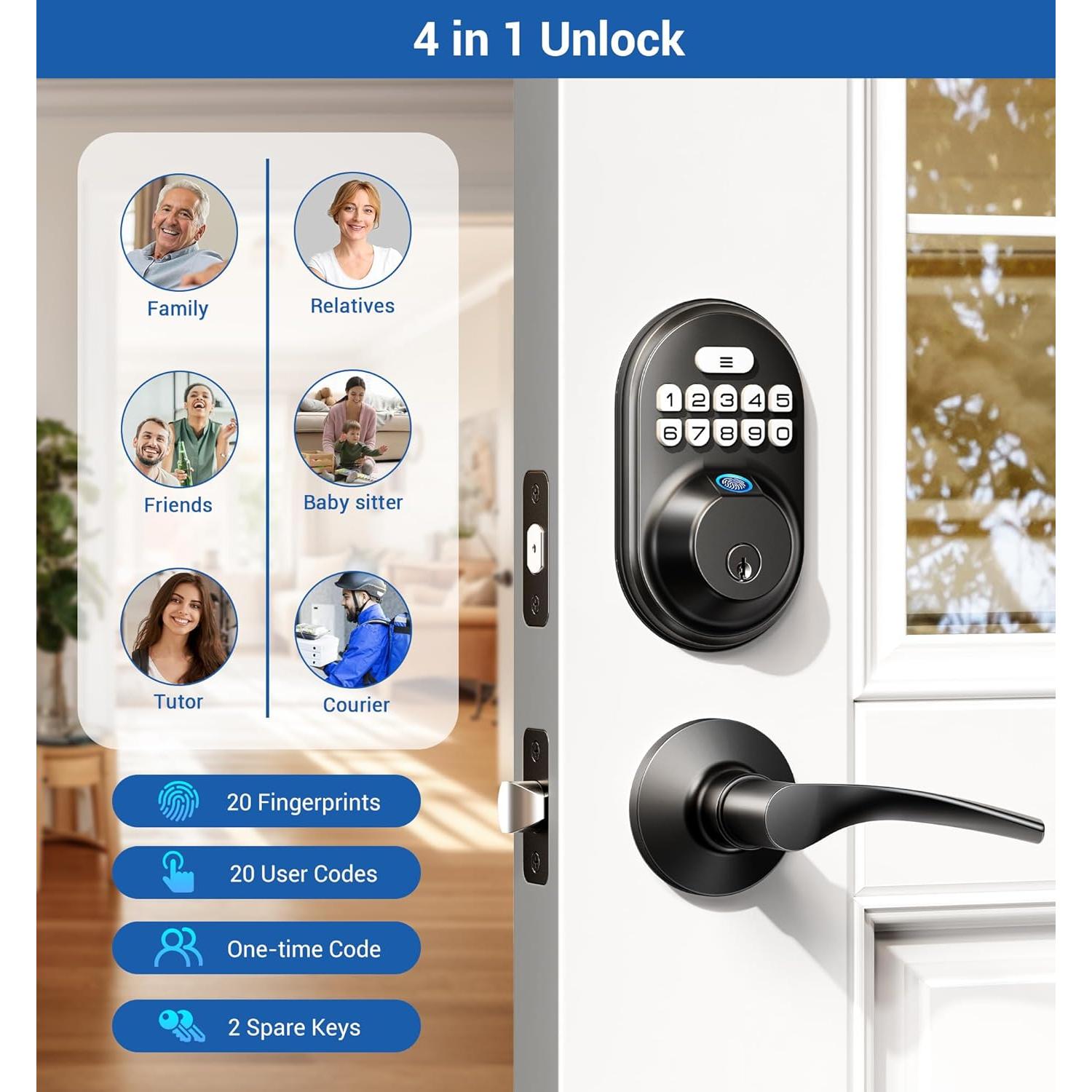 Cerradura Electrónica Veise RZ02B con Huella Dactilar y 2 Manijas