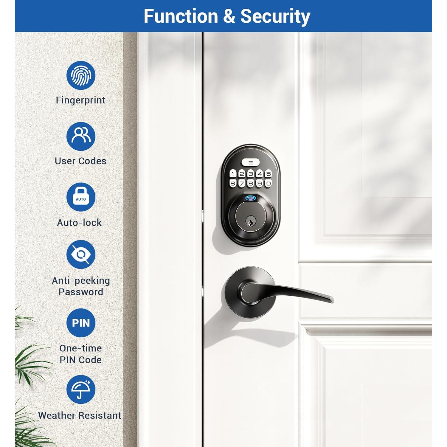 Cerradura Electrónica Veise RZ02B con Huella Dactilar y 2 Manijas