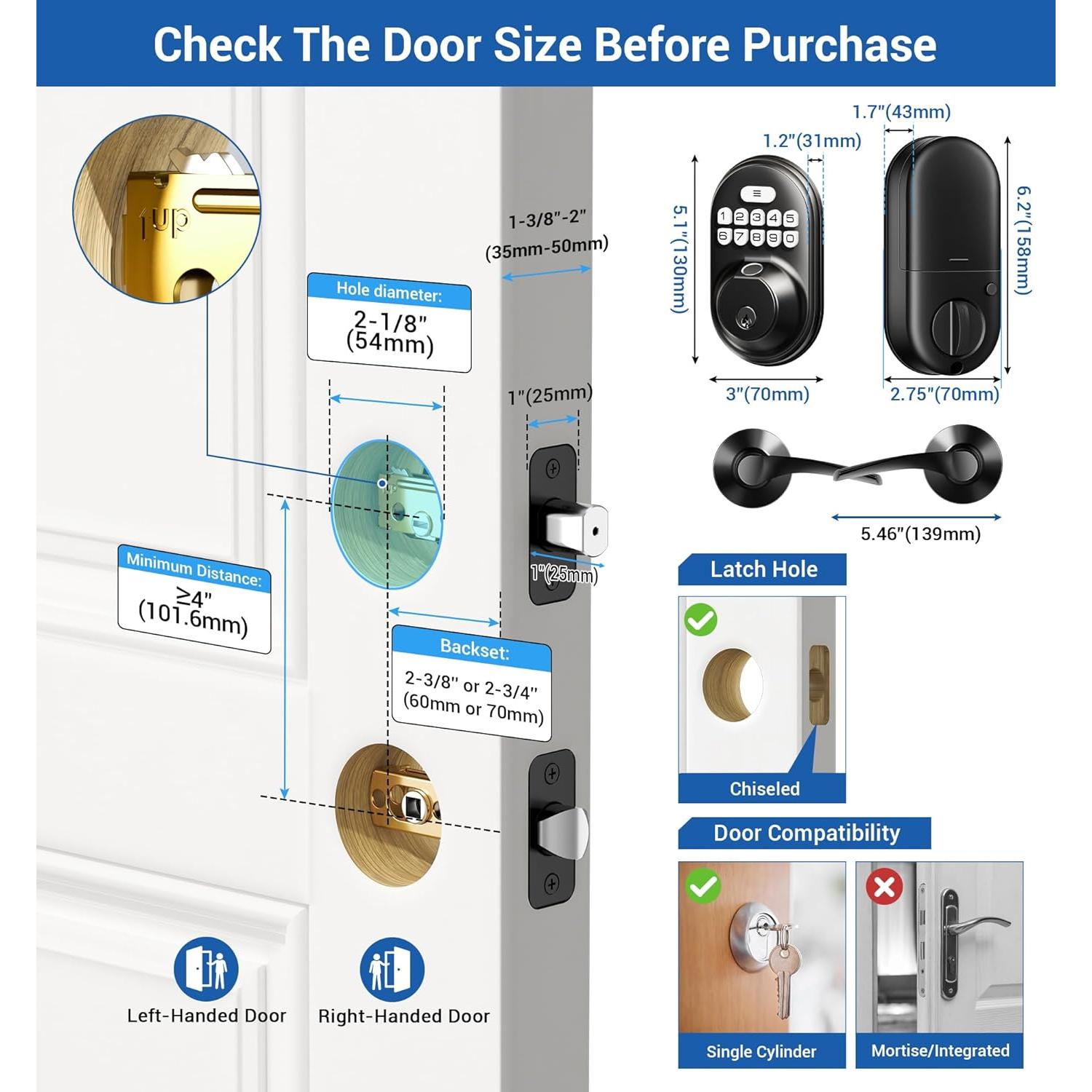 Cerradura Electrónica Veise RZ02B con Huella Dactilar y 2 Manijas
