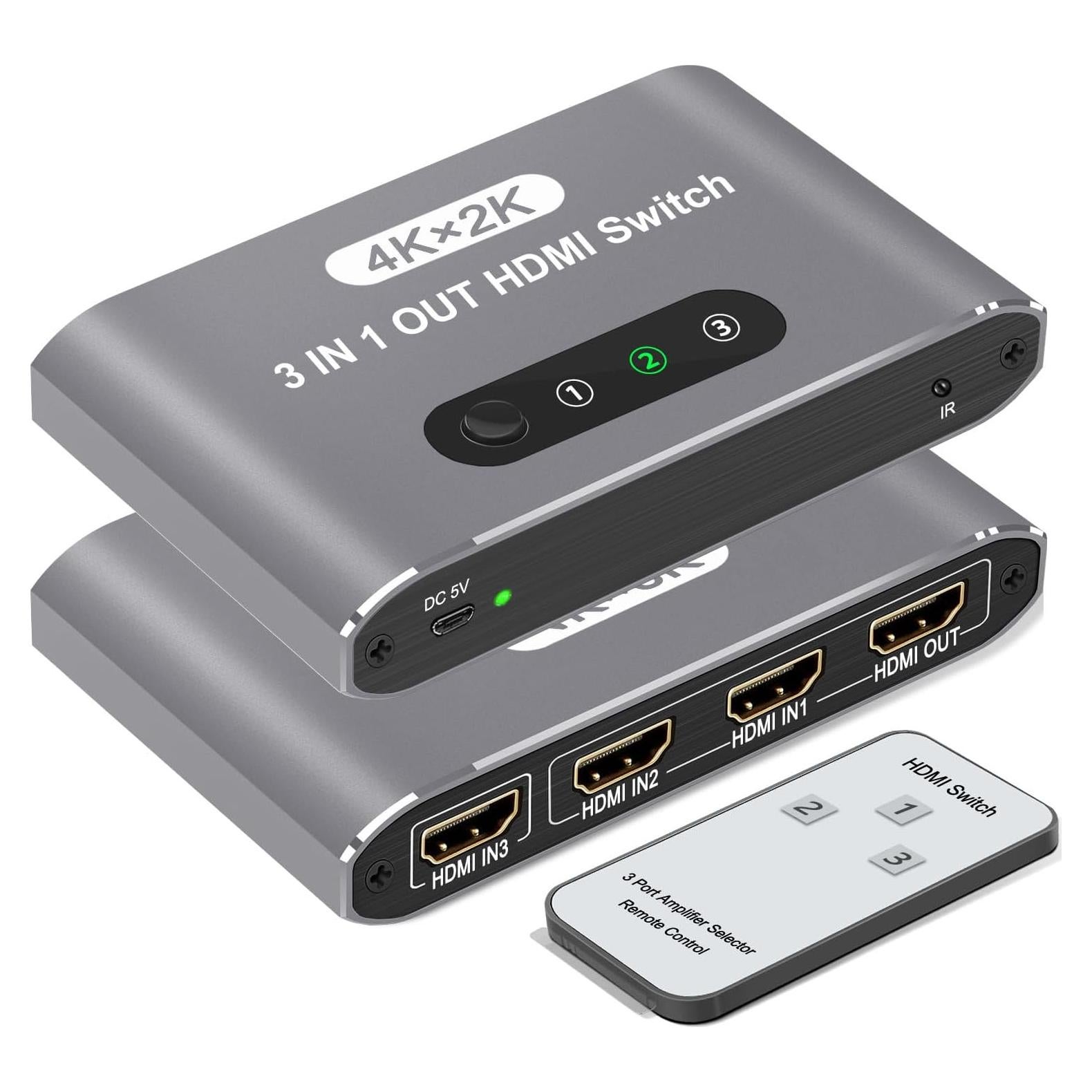 Interruptor HDMI 3 en 1 AUKOKIOULA 4K@60Hz con Control Remoto