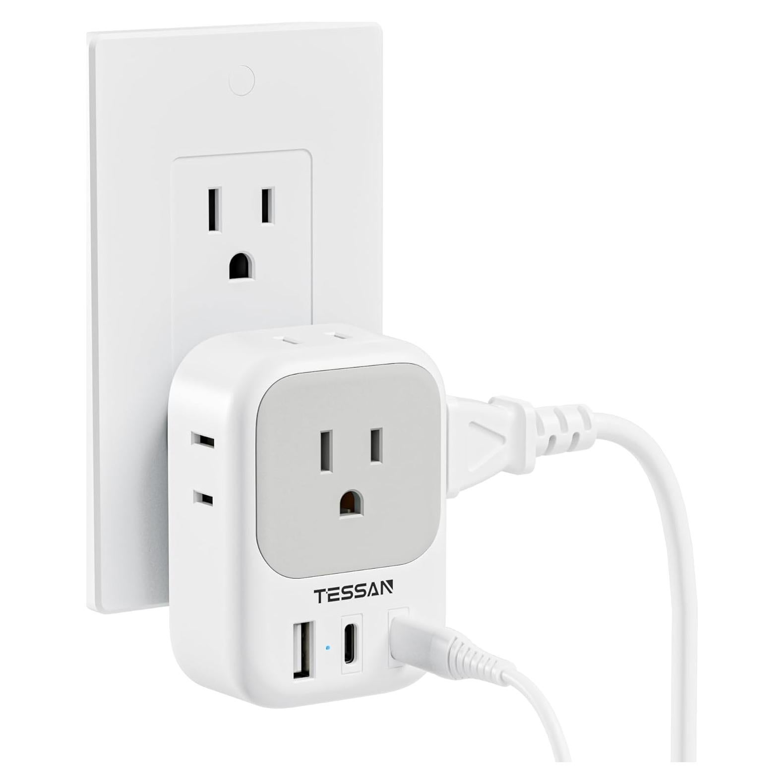 Cargador de Pared USB TESSAN 7 en 1 con 4 Salidas AC y 3 USB