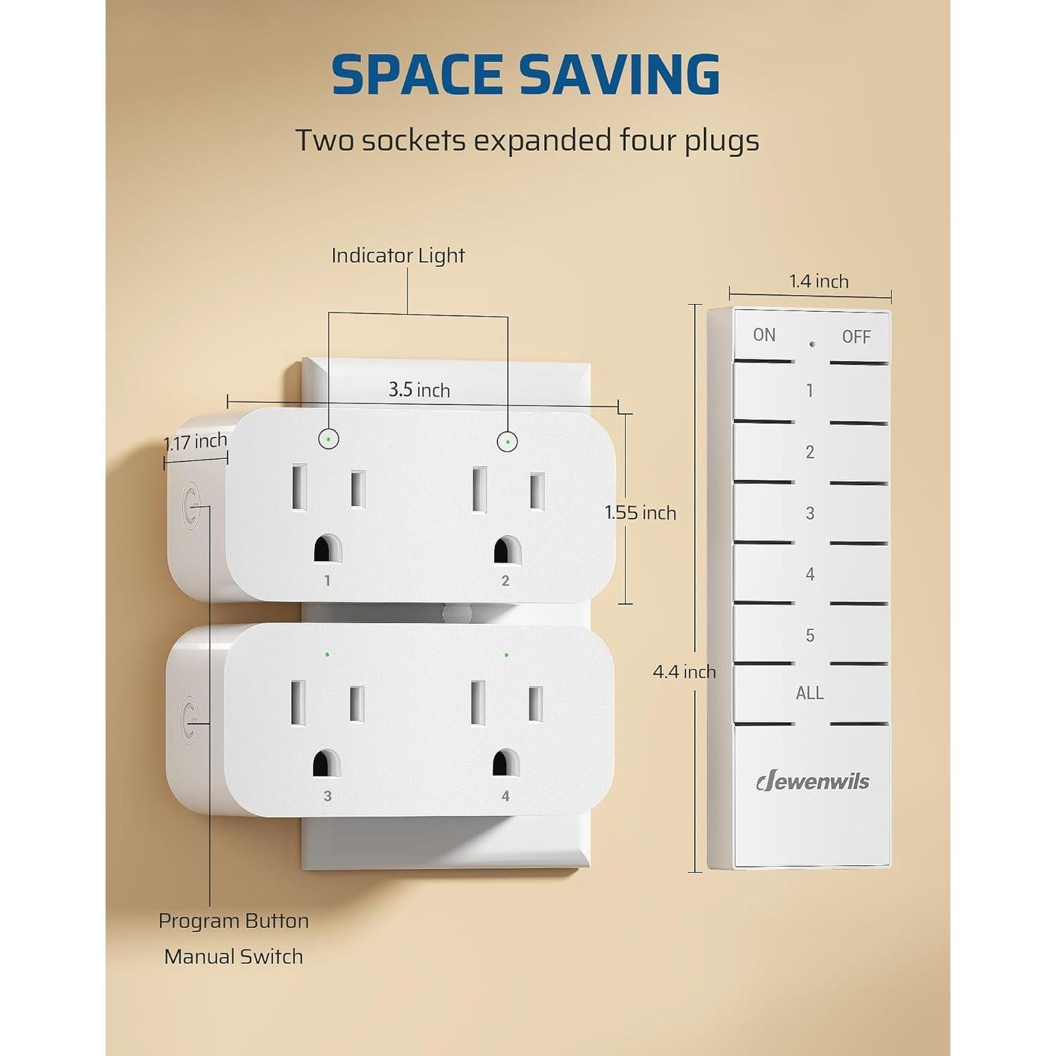 Enchufe de Control Remoto Dewenwils IT106 - 2 Enchufes Dobles