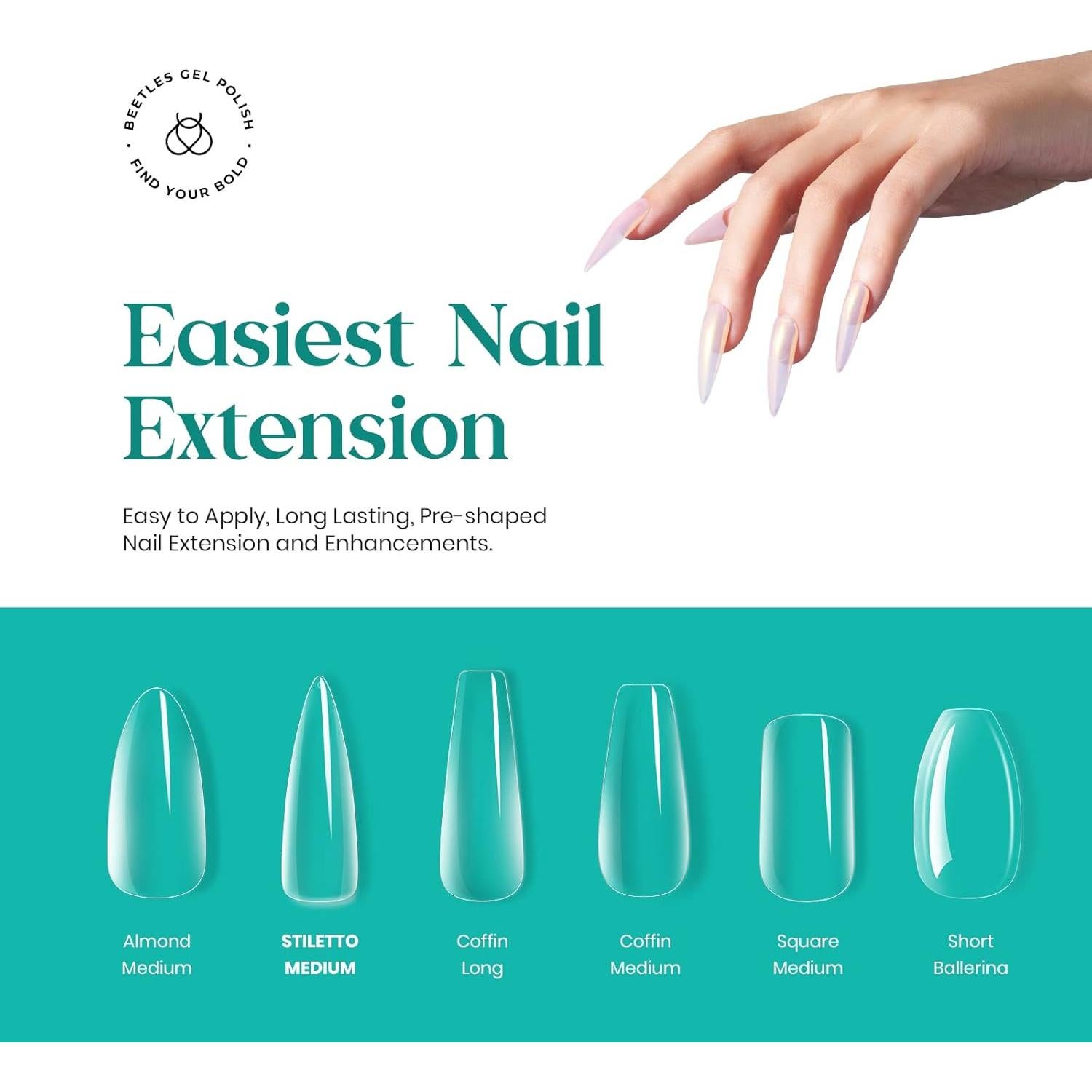 Consejos de Uñas de Gel Beetles Stiletto Mediano 500Pcs