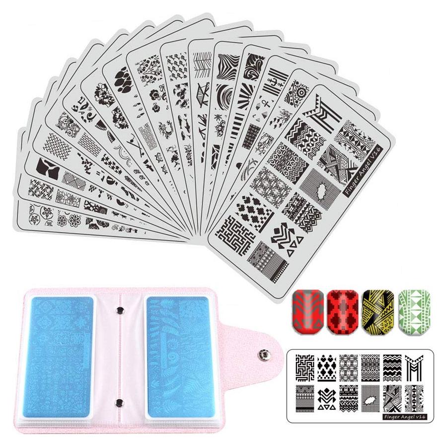 Juego de estampado de uñas 21 piezas HaiQiang - 16 placas 6x12cm