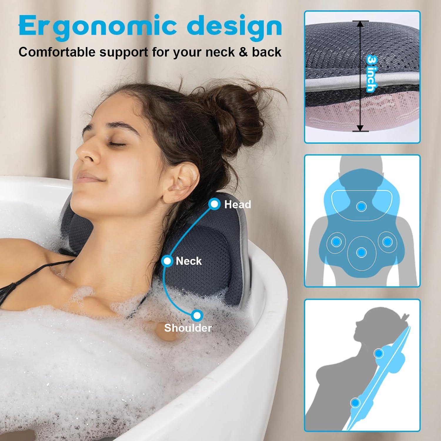 Almohada de Baño JUSDOO Gris Antideslizante Ergonómica