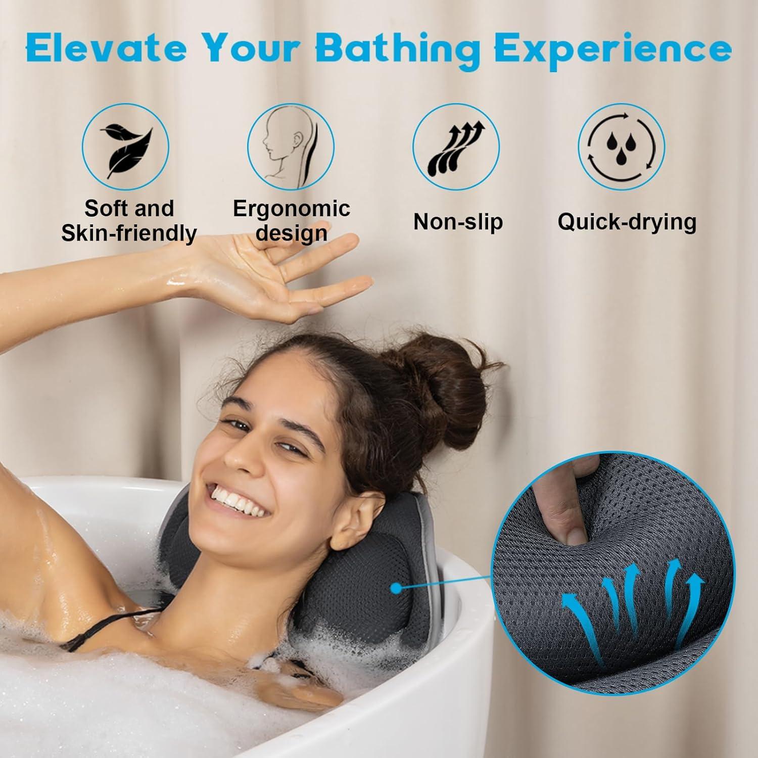 Almohada de Baño JUSDOO Gris Antideslizante Ergonómica