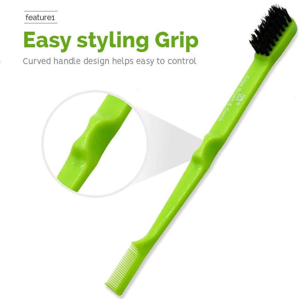 Double-Sided Edge Brush & Comb (Boar Bristles) (Black)