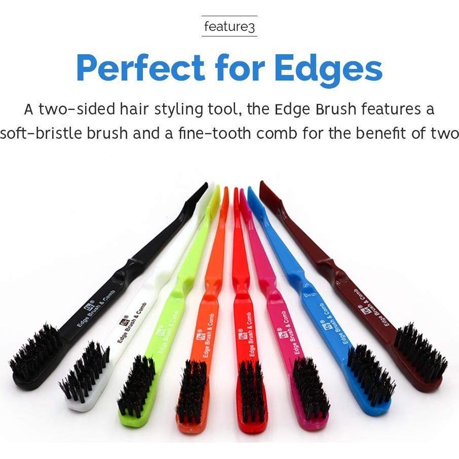 Double-Sided Edge Brush & Comb (Boar Bristles) (Black)